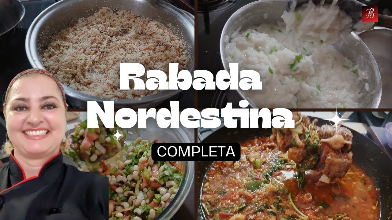 Rabada Desengordurada com Arroz de Leite, Farofa de Cebola e Vinagrete de Feijão