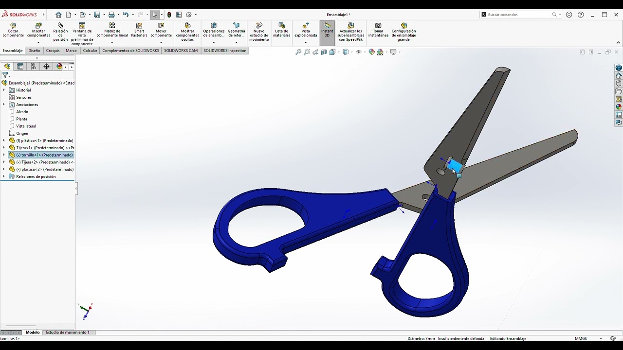 Ensamblaje de tijera en SOLIDWORKS