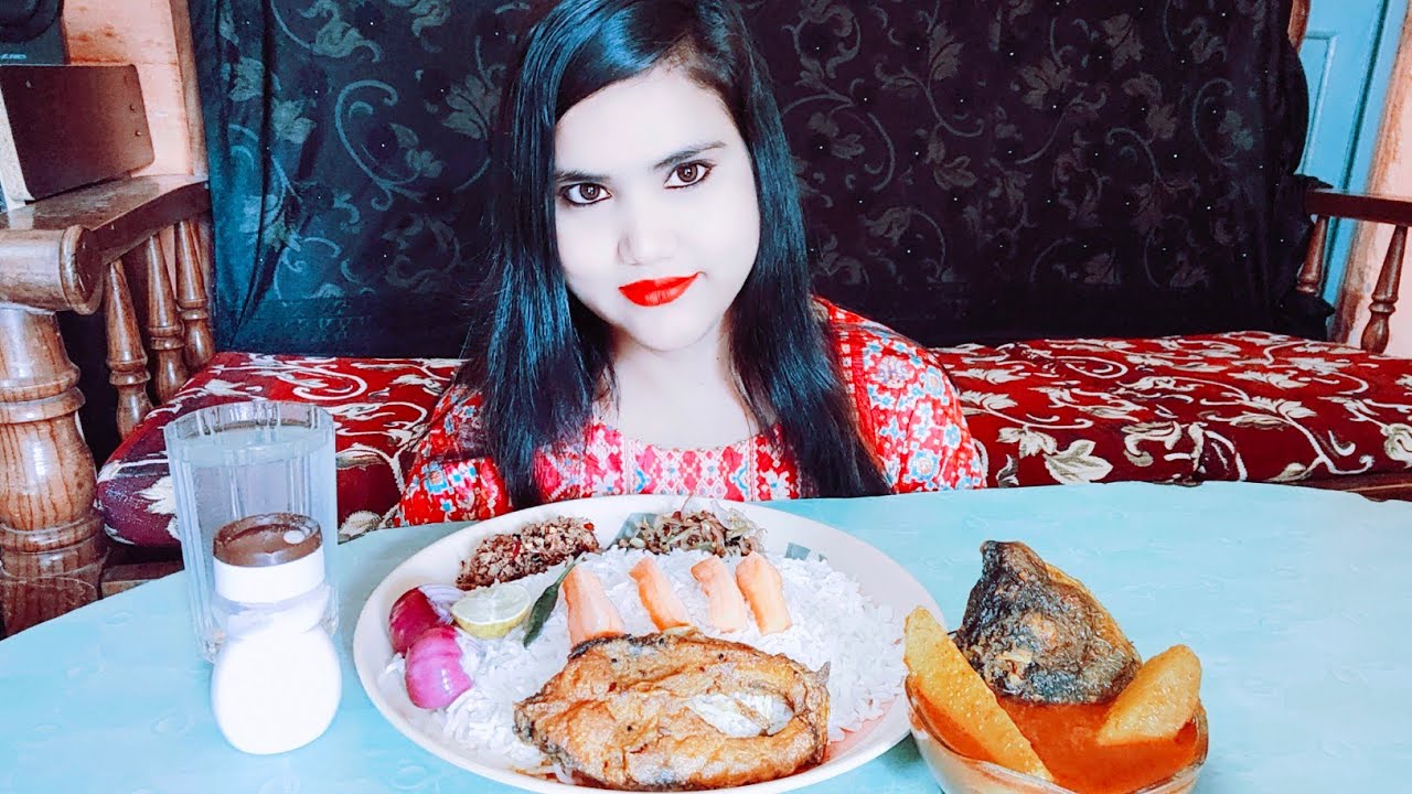ASMR. Eating Rice with Katla Machher Jhol, Massive Eating!!