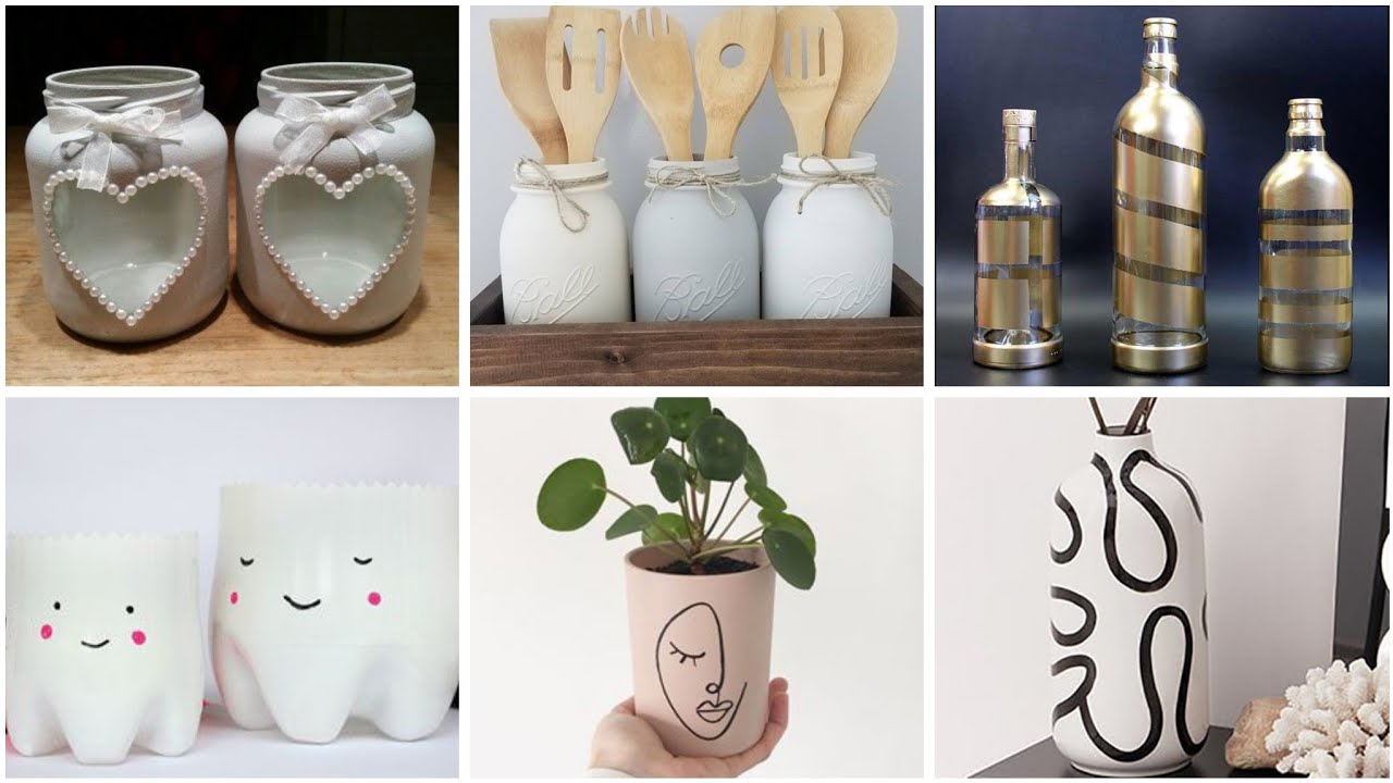 افكار ✨إعادة تدوير♻️ بسيطة وراقية  #قنينات#برطمانات  زجاج#قارورات# DIY recyclage des pots#craft