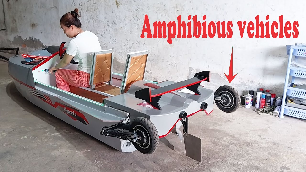 The girl modified the amphibious vehicle and test drove it.
