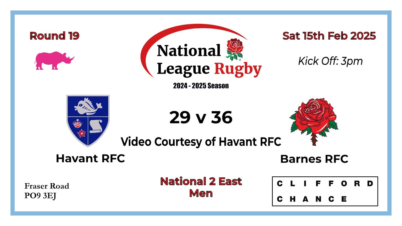 1st XV Men - Havant RFC 29 v 36 Barnes RFC | 15 February 2025