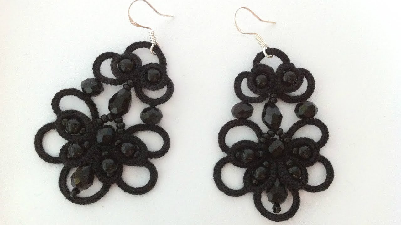 Вечерние серьги фриволите иглой, серьги анкарс. МК для начинающих. Earrings frivolite needle, ankars