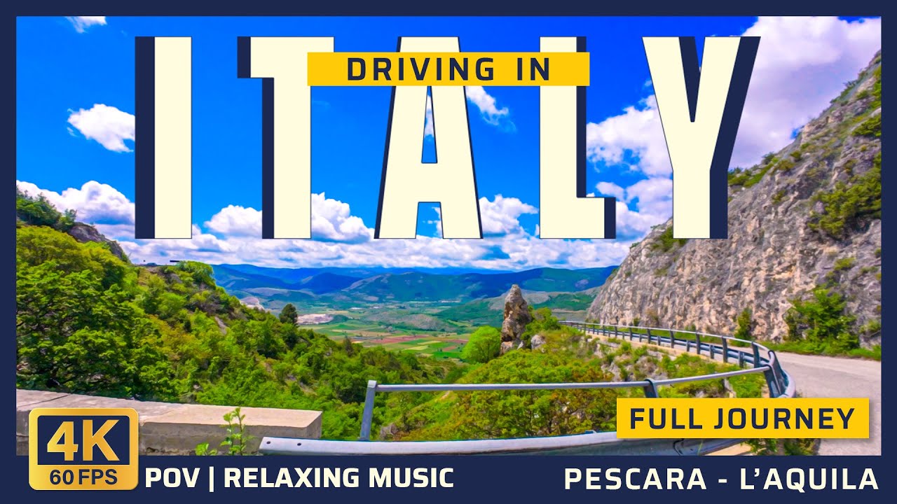 Scenic Italy Road Trip 4K | Pescara to L'Aquila: Full 4-Hour Journey | Relaxing Music & 3-Camera POV
