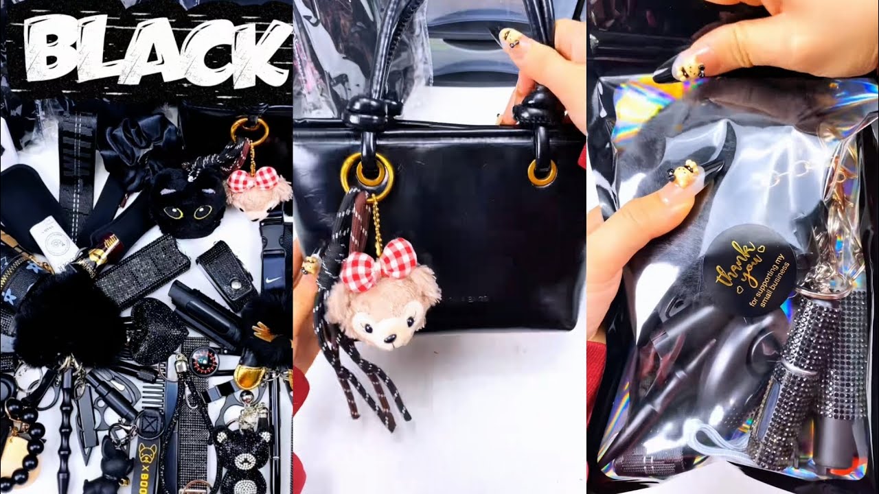 All Black🖤‎Huge 40 scoop order packing| Satisfying ASMR| Selfdefense & Cutebag| Enjoy💋