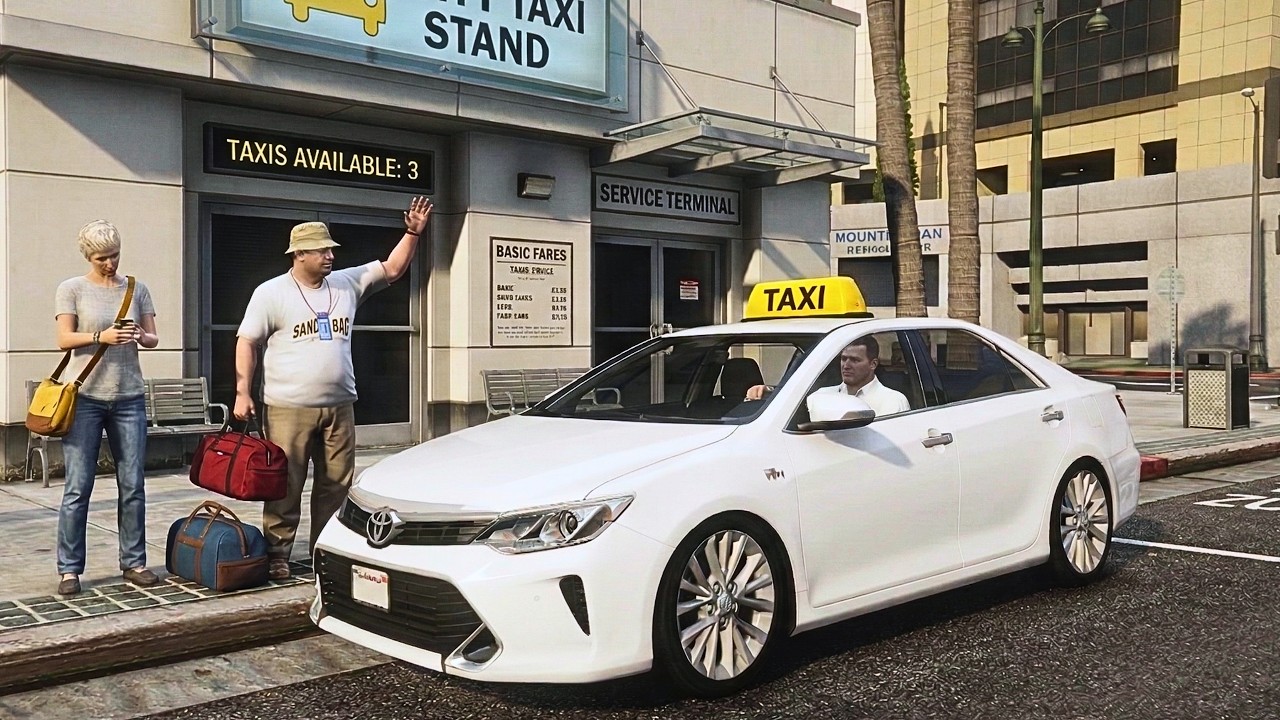 GTA 5 - Calm and Realistic Taxi Driving Job in Toyota Camry | 4K Gameplay