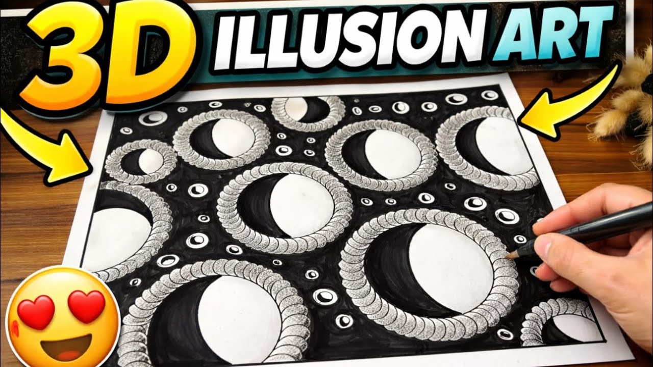 Amazing 3D Circle Illusion Drawing | Easy Black & White Optical Art Tutorial 😍