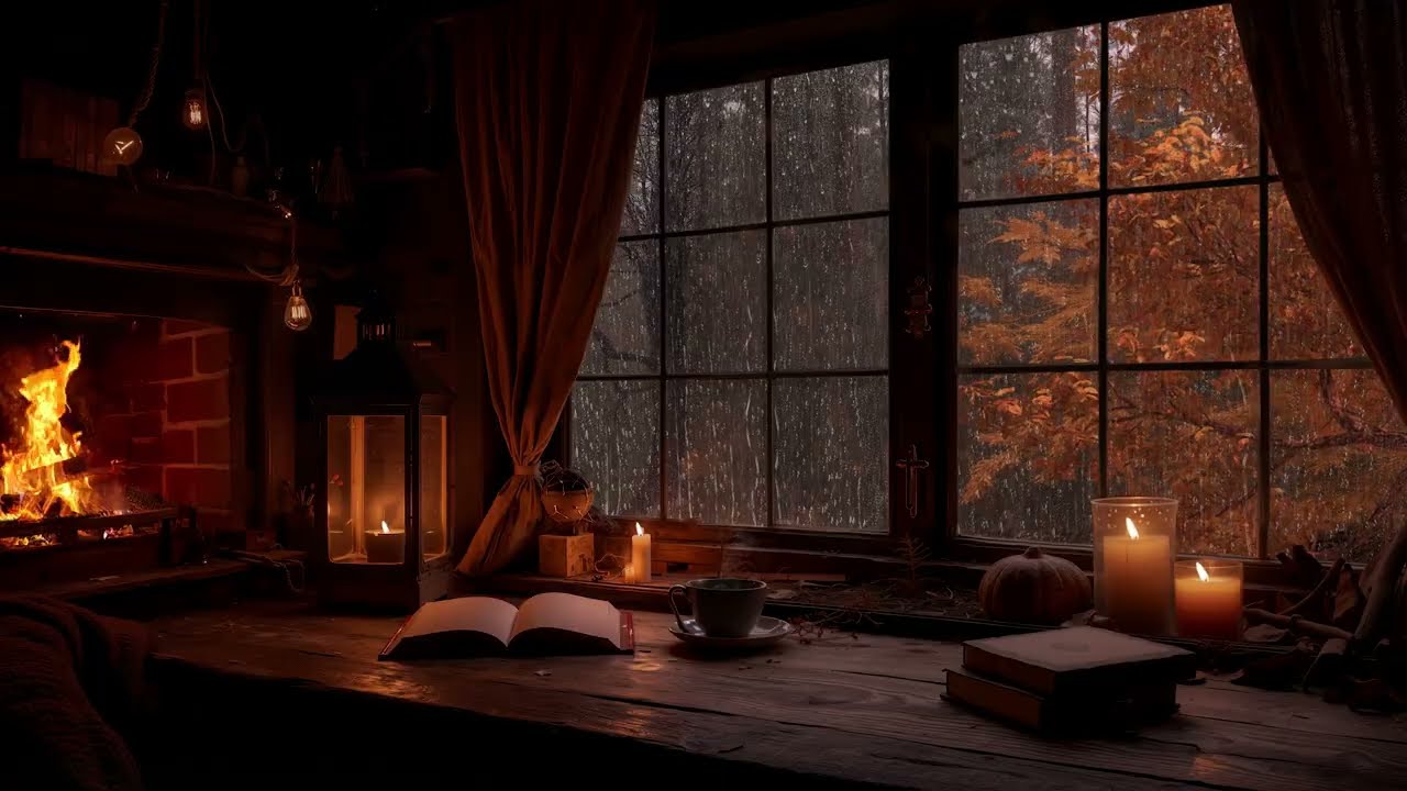 March Heavy Rain by the Fireplace Ambience for Deep Healing Sleep | Warm Cozy Fire Sounds to Relax