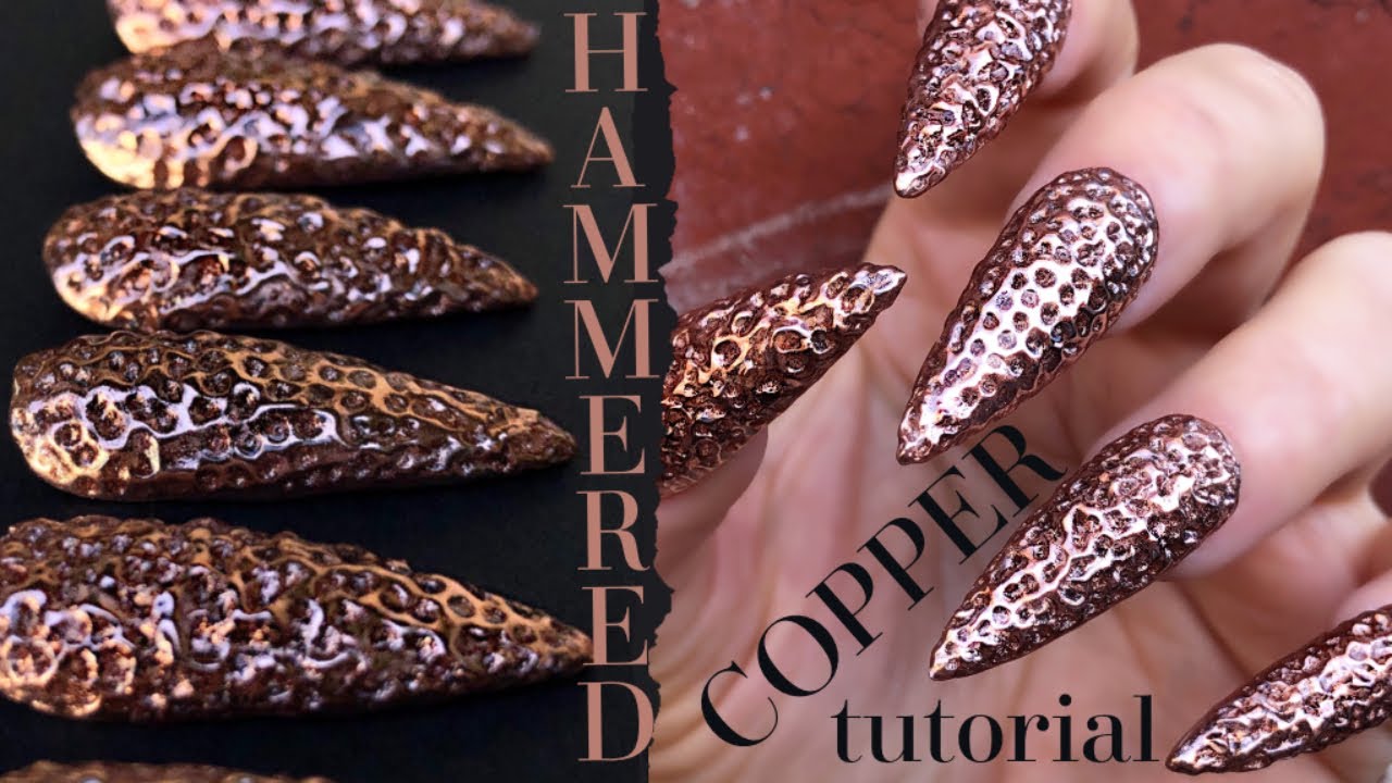 Hammered copper textured chrome nail design