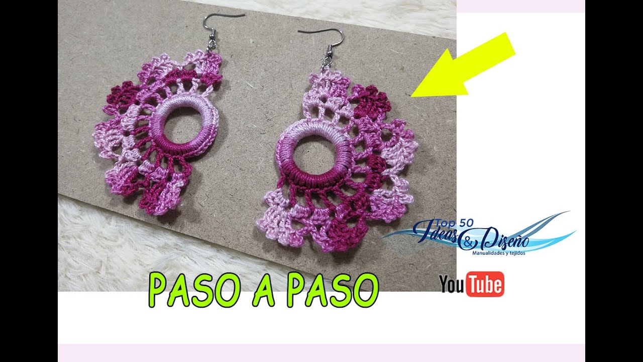 Aretes en crochet hermosos sobre aros, Faciles de hacer