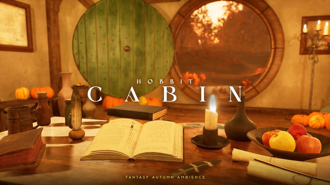 Autumn Hobbit Hole - Fantasy Fireplace and ASMR No Music - Relaxing Shire Fantasy Ambience