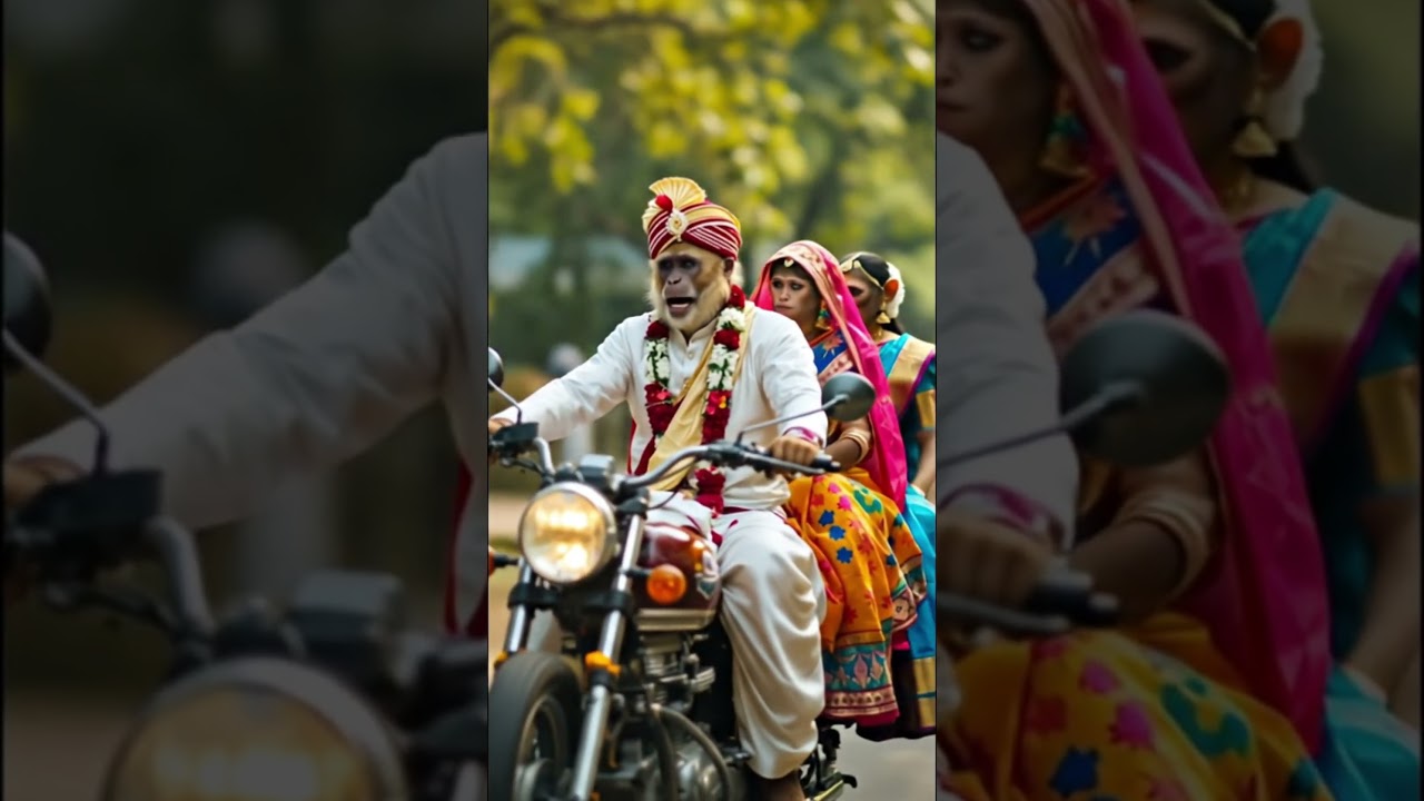 🔥💯Monkey Wedding on Bullet | Groom with Two Brides | Viral Short