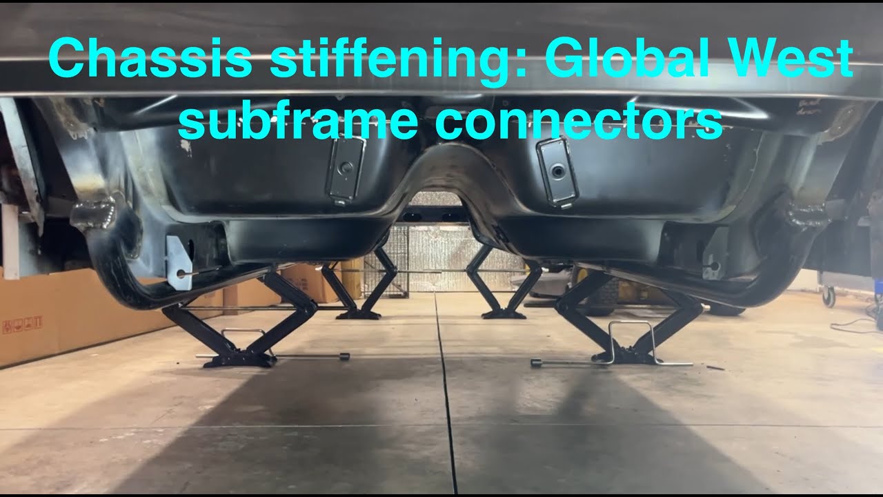 67 Mustang chassis stiffening: Global West subframe connectors.
