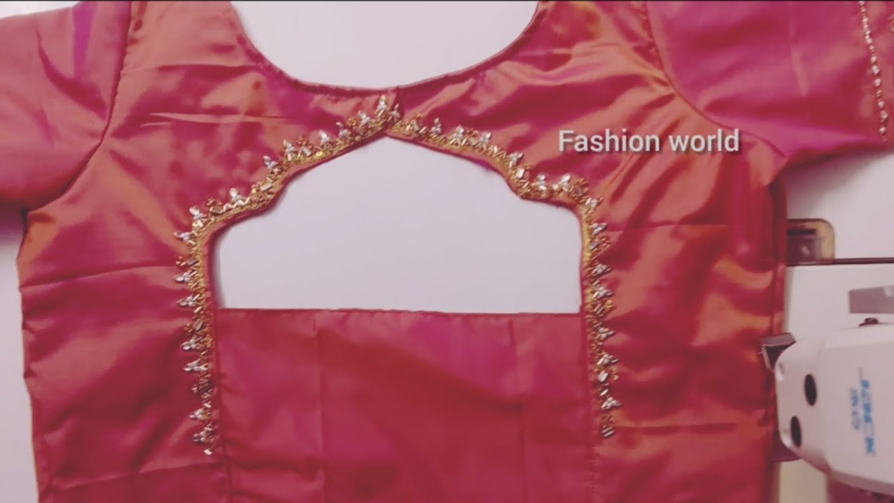  Boat Neck Aari Work Scallop Design | Cutting & Stitching in Tamil
