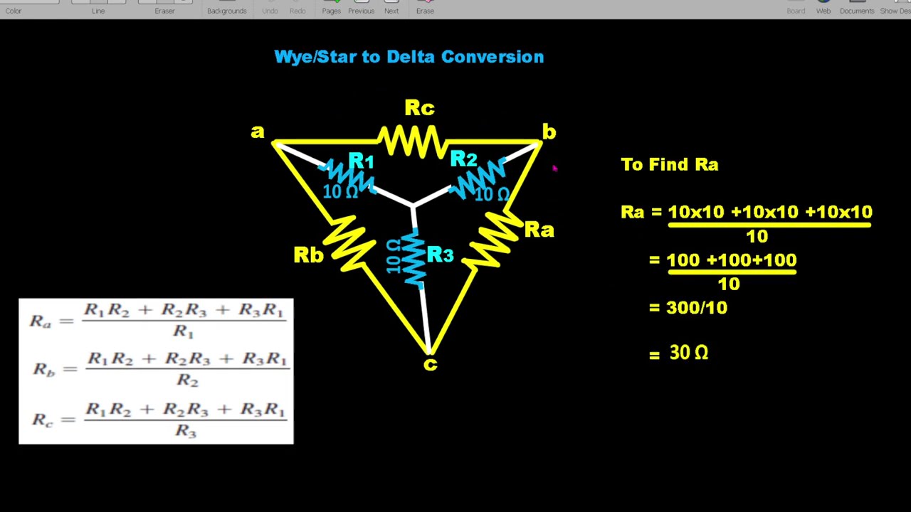 Star /Wye to Delta Conversion of an electrical network. Problem 2.48 FEC solved