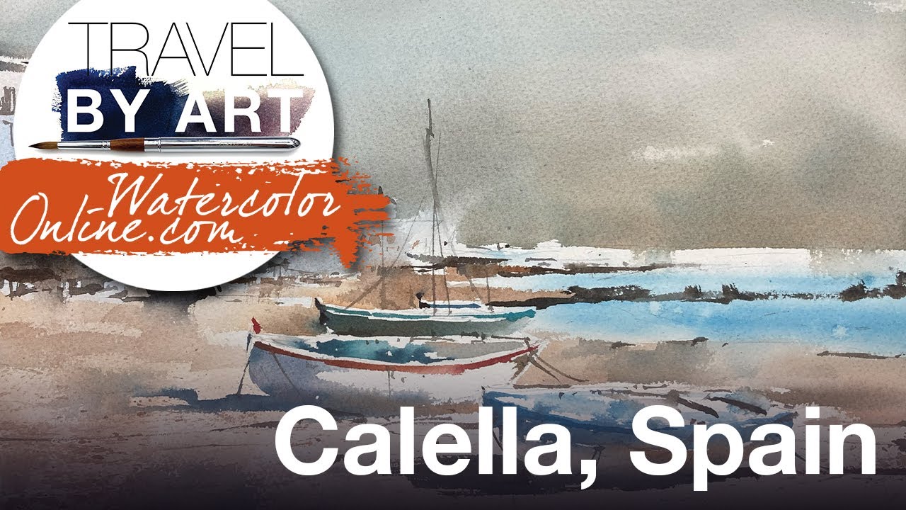 #177 Travel by Art, Ep. 49: The Shores of Calella, Spain (Watercolor Landscape Tutorial)