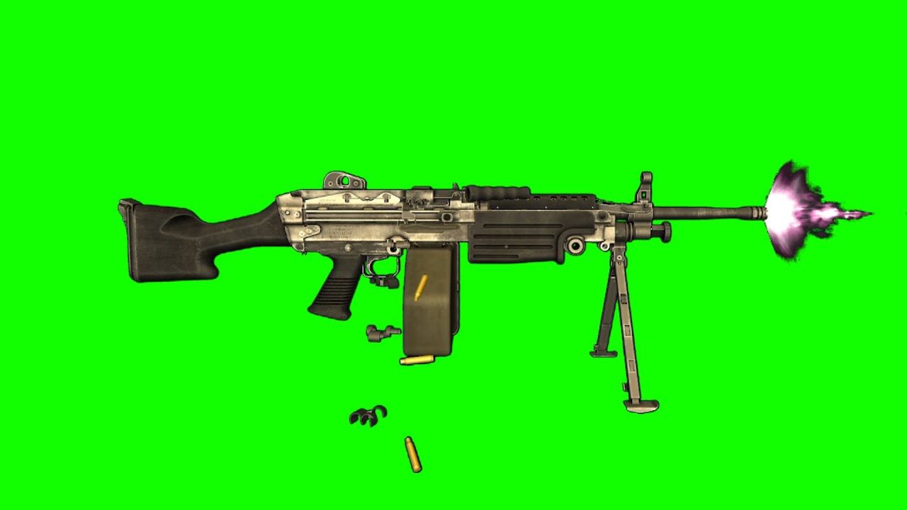 Machine gun M249 SAW bipod green screen