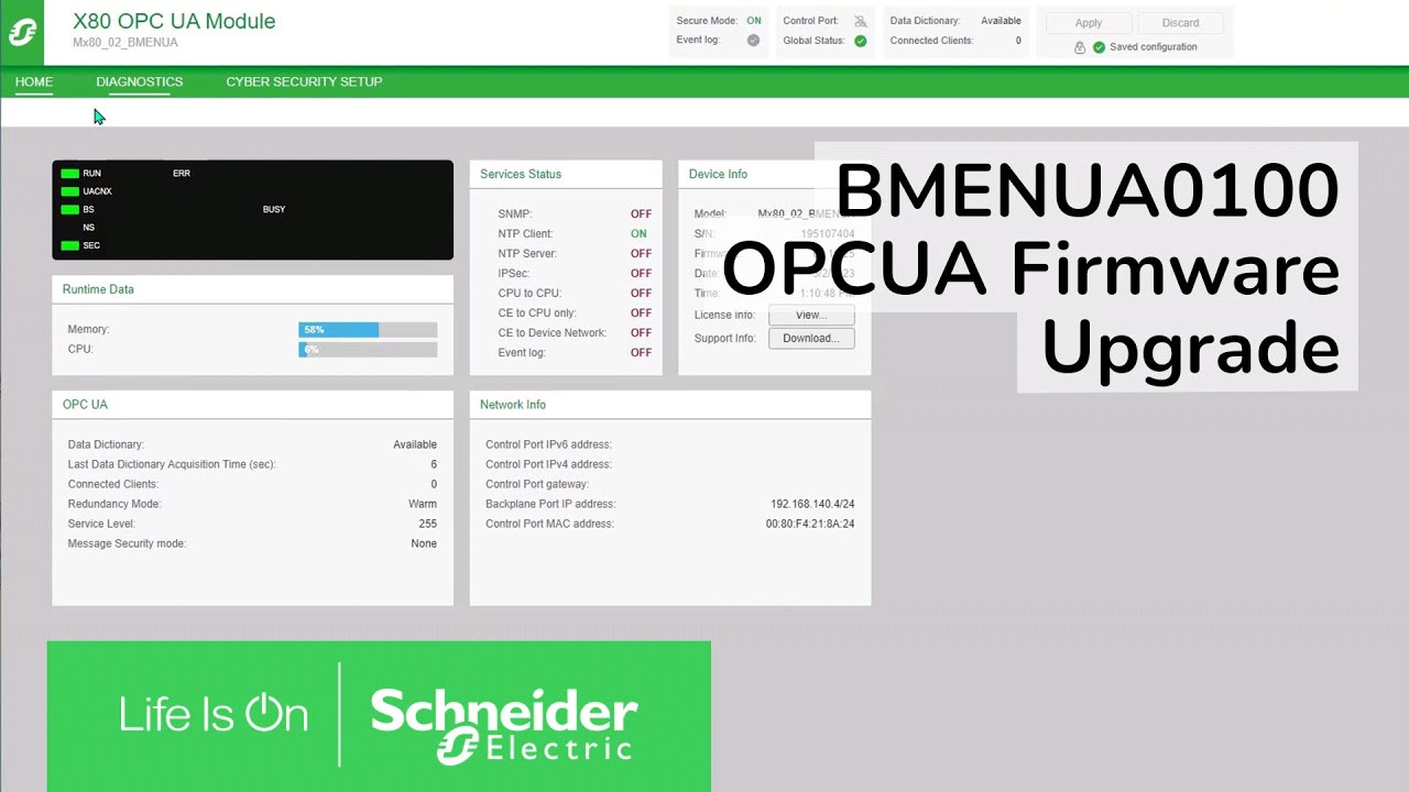 How to upgrade the firmware of the BMENUA0100 OPCUA server module | Schneider Electric