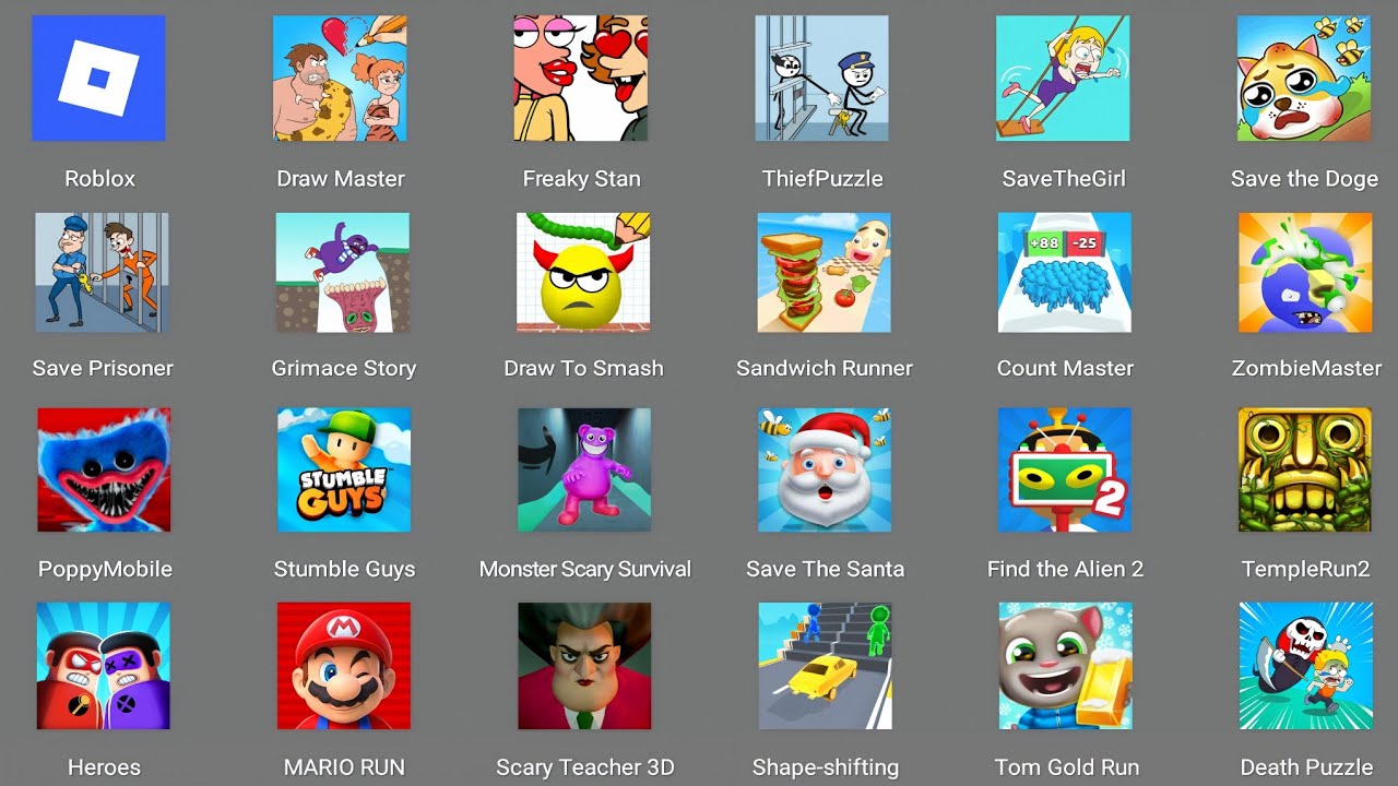 Roblox,Sprunki survival,Barwal Stars,Save The House,Shape Shifting,Save The Santa,Temple Rub 2