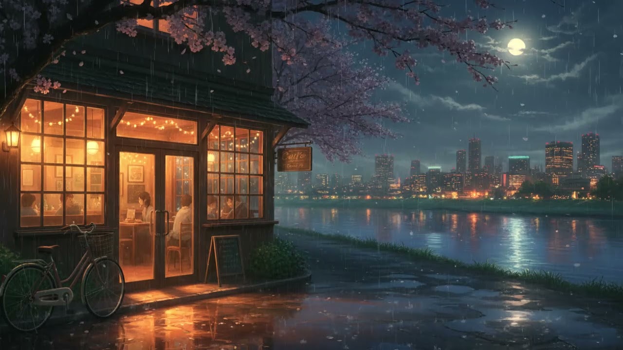 Late Night Rain at a Riverside Café 🌧️ Soft Glow & Silence | Lofi for Focus & Rest