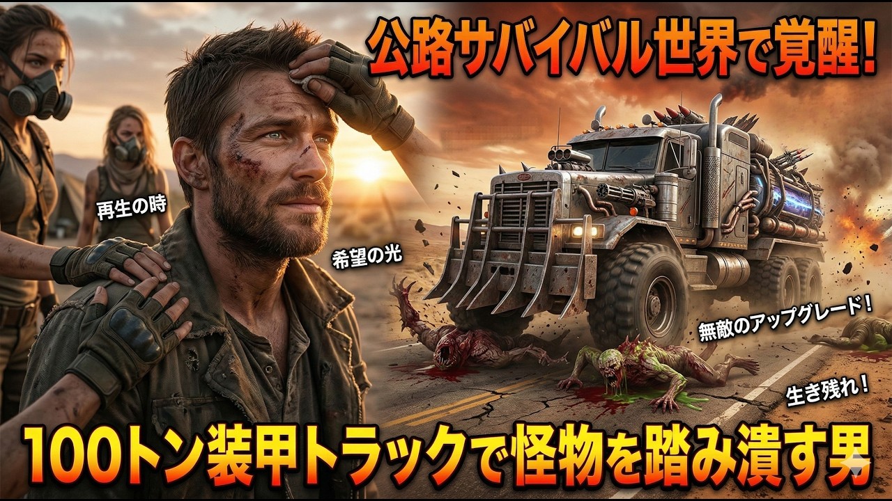 公路サバイバル世界で覚醒！100トン装甲トラックで怪物を踏み潰す男