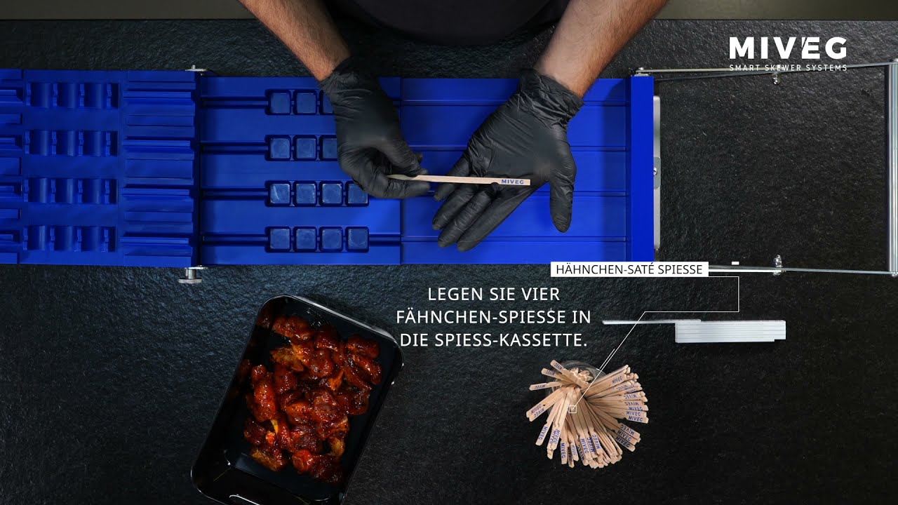 Stick System 480 - Zubereitung H&auml;hnchen Sat&eacute;-Spie&szlig;e / preparation of sat&eacute; skewers