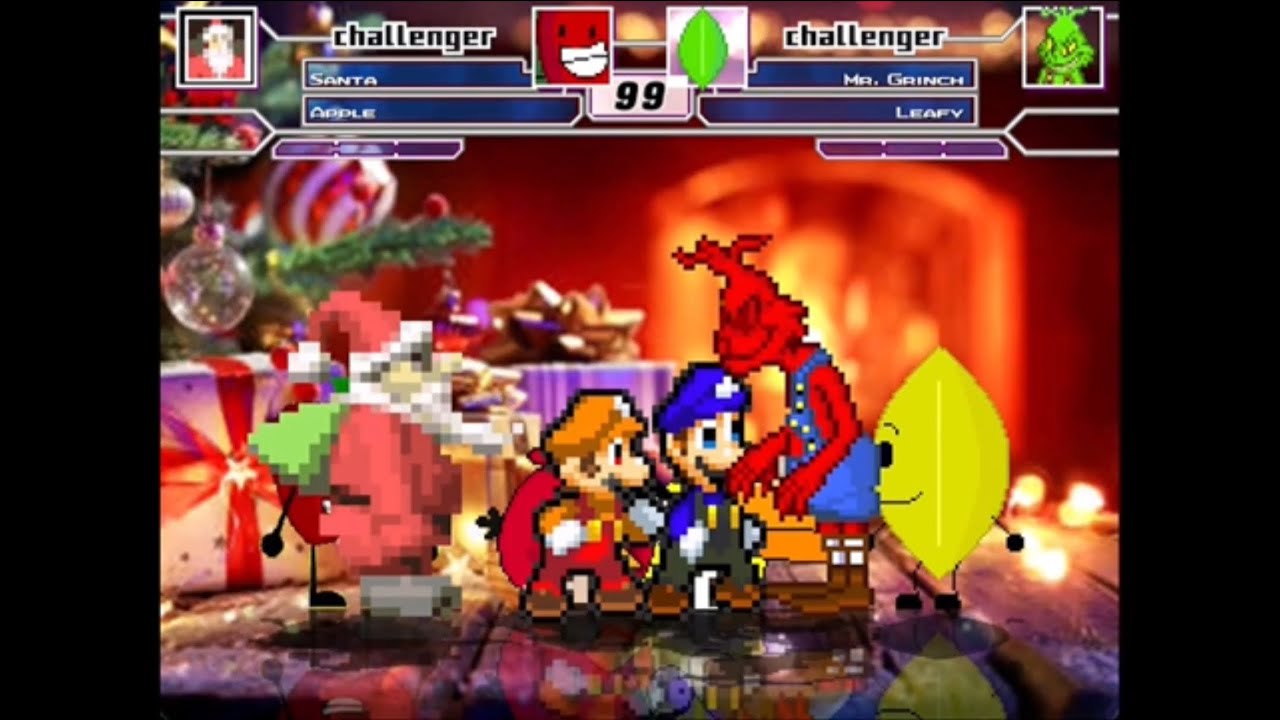 Santa/Apple/SB Mario/Red vs. Mr Grinch/Leafy/SB Luigi/Hal - Late Christmas Special | M.U.G.E.N