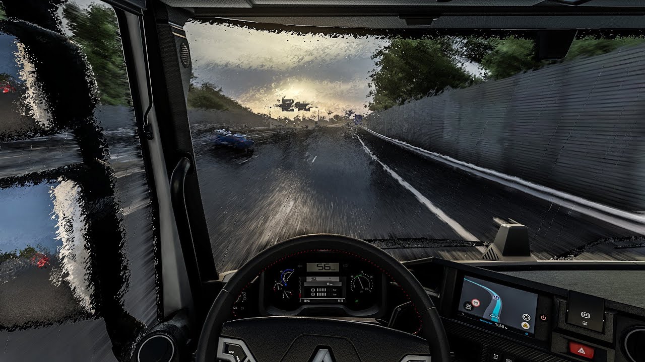 ETS2 1.55 / Realistic Rainy Driving - Renault Trucks T (EVR-Sounds) Euro Truck Simulator 2
