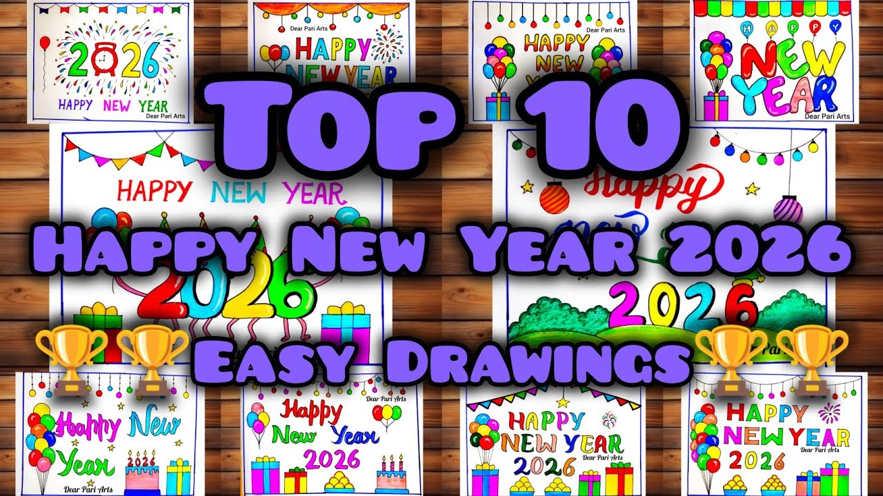 Top 10 Happy New Year 2026 Drawing/New Year Card Drawing/Happy New Year Scenery/New Year 2026 Poster
