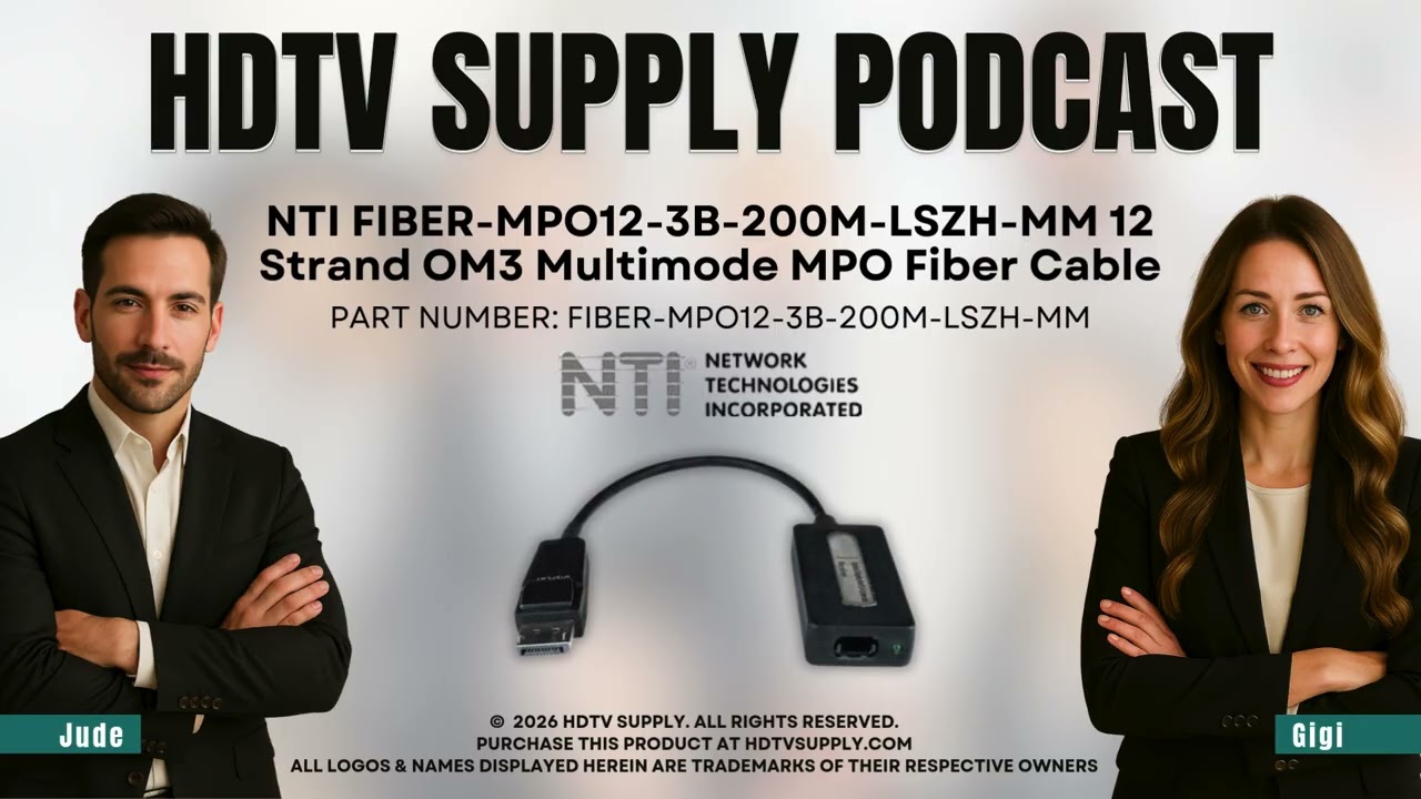 NTI FIBER-MPO12-3B-200M-LSZH-MM 12 Strand OM3 Multimode MPO Fiber Cable