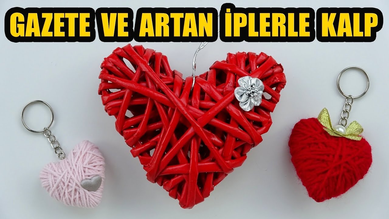 SEVDİĞİNİZ HERKESE UYGUN, KOLAY, ŞIK, UCUZ HEDİYE YAPMAK! (Gazete ve Artan İplerle Kalp) DIY Hearts