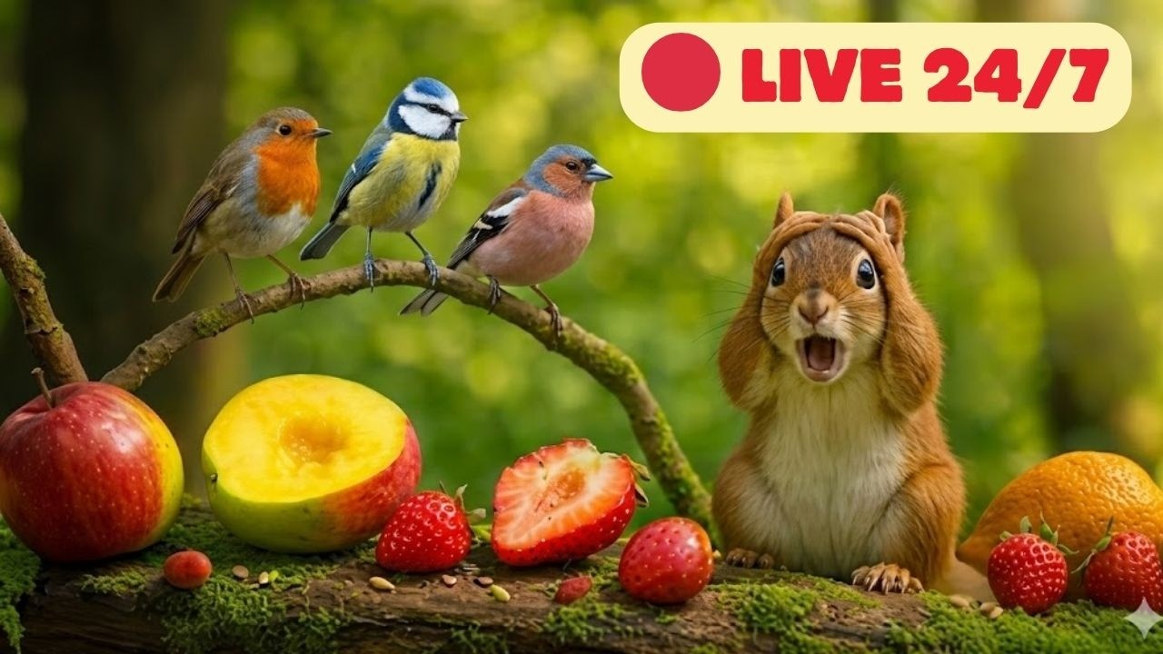 🔴 24/7 LIVE: Non-Stop Fun for Cats 😺 Birds & Squirrels Playing in Nature | 4K UHD