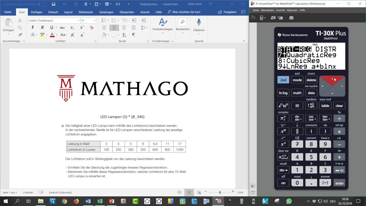 TI 30X Plus Mathprint - Regressionsanalyse - Mathago