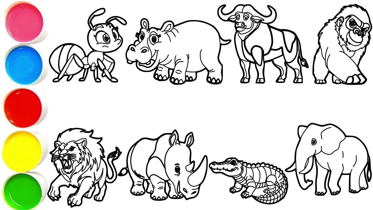 Draw Amazing Animals - Ant, Hippopotamus, Buffalo, Gorilla, Lion, Rhinoceros, Crocodile, Elephant.
