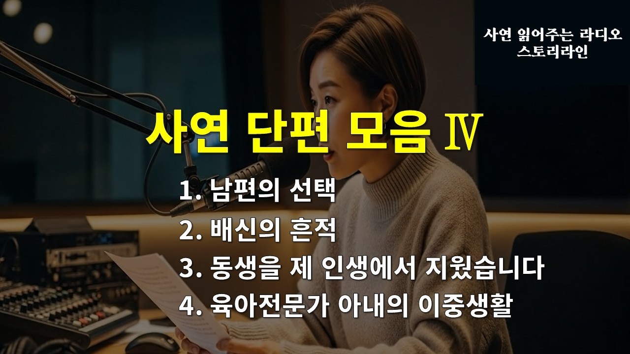 [사연라디오] 사연 단편 모음 4 | 남편의 선택 | 배신의 흔적 | 동생을 제 인생에서 지웠습니다 | 육아전문가 아내의 이중생활 이야기