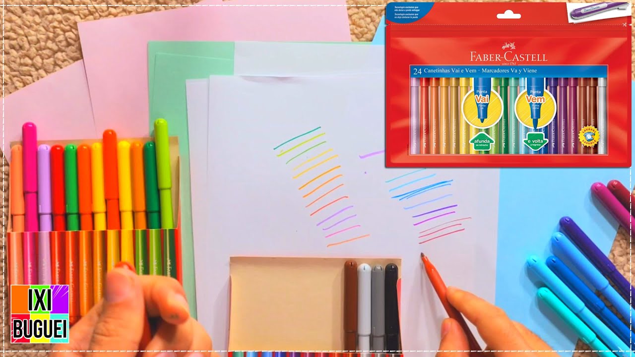 TESTANTO AS CORES DAS CANETINHAS VAI E VEM DA FABER CASTELL 24 CORES