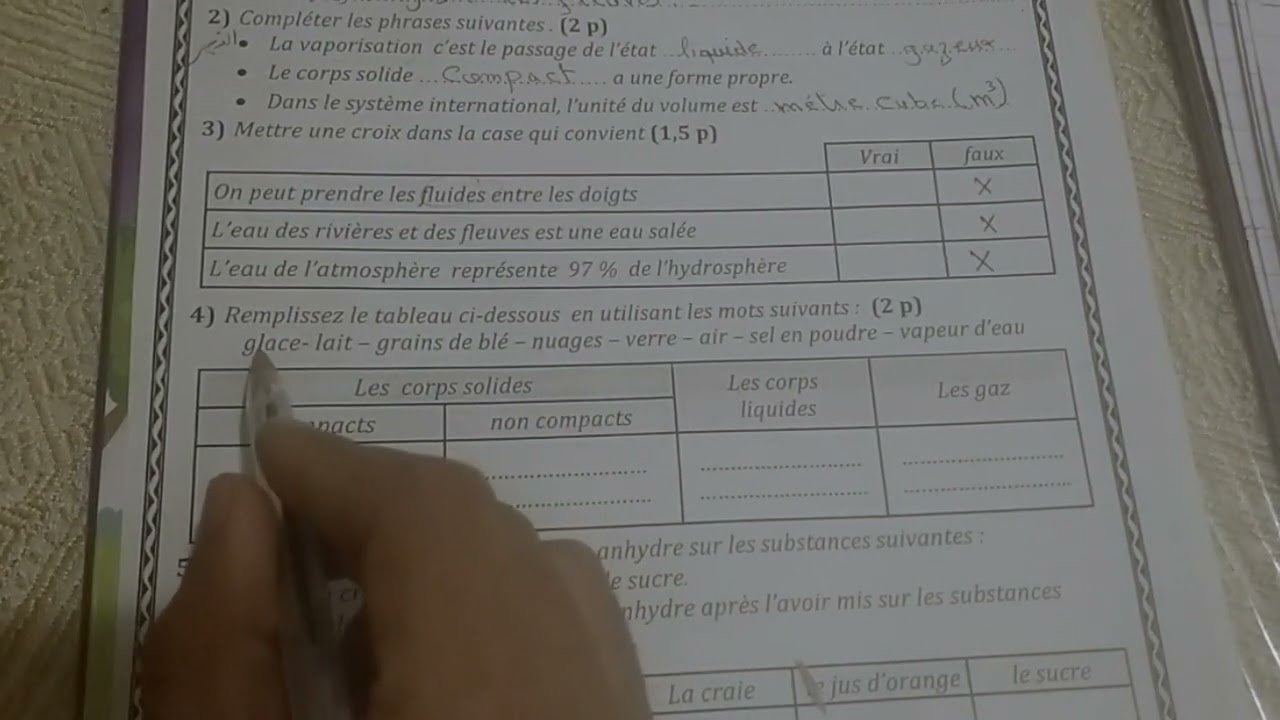 Correction de contrôle 1 semestre 1 physique première année collège/partie 1