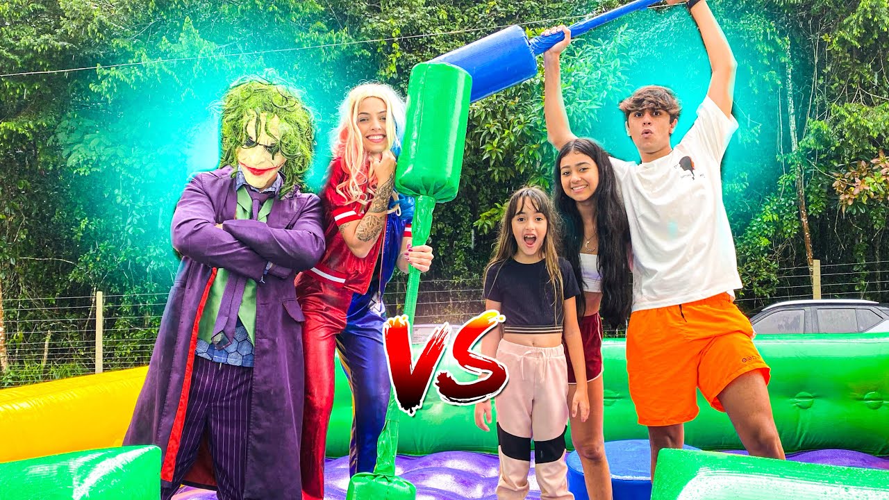 BECA BARRETO E NILSON NETO VS ARLEQUINA E CORINGA NO DESAFIO DO COTONETE GIGANTE -  CANAL DA BELINHA