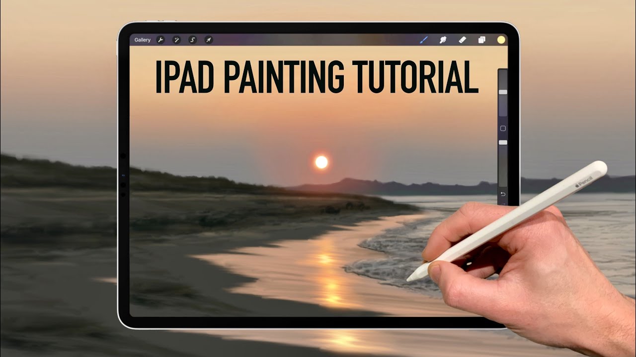IPAD PAINTING TUTORIAL - Seashore Sunset landscape art in Procreate