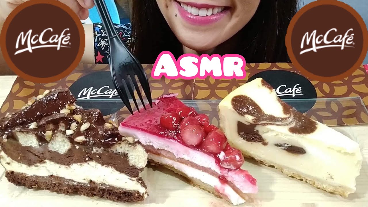 ASMR McDonald's Dessert, Chocolate Cake, Strawberry Cheesecake, Chocolate Cheesecake Eating Sounds