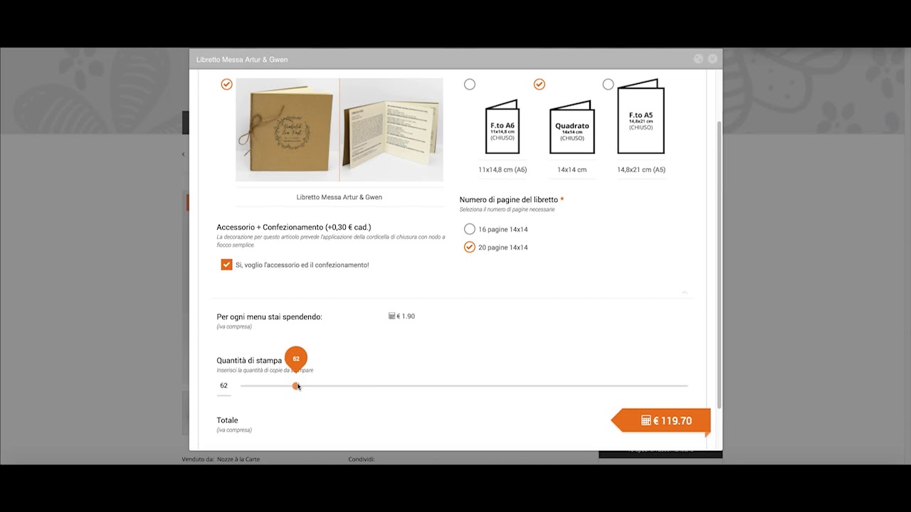 Libretti Messa, personalizza il prodotto.