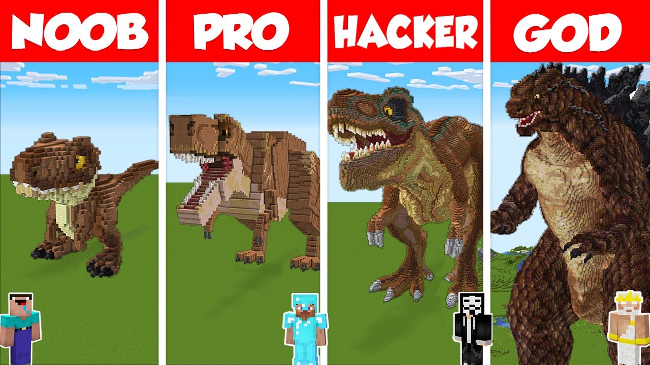 Minecraft: T-REX против GODZILLA: ЧЕЛЛЕНДЖ ПО СТРОИТЕЛЬСТВУ ДОМА-СТАТУИ — НУБ против ПРО, ХАКЕР п...