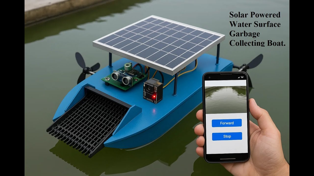 HVS-3316. Solar powered water surface garbage collecting boat ⛵- IOT river cleaning Boat ⛵