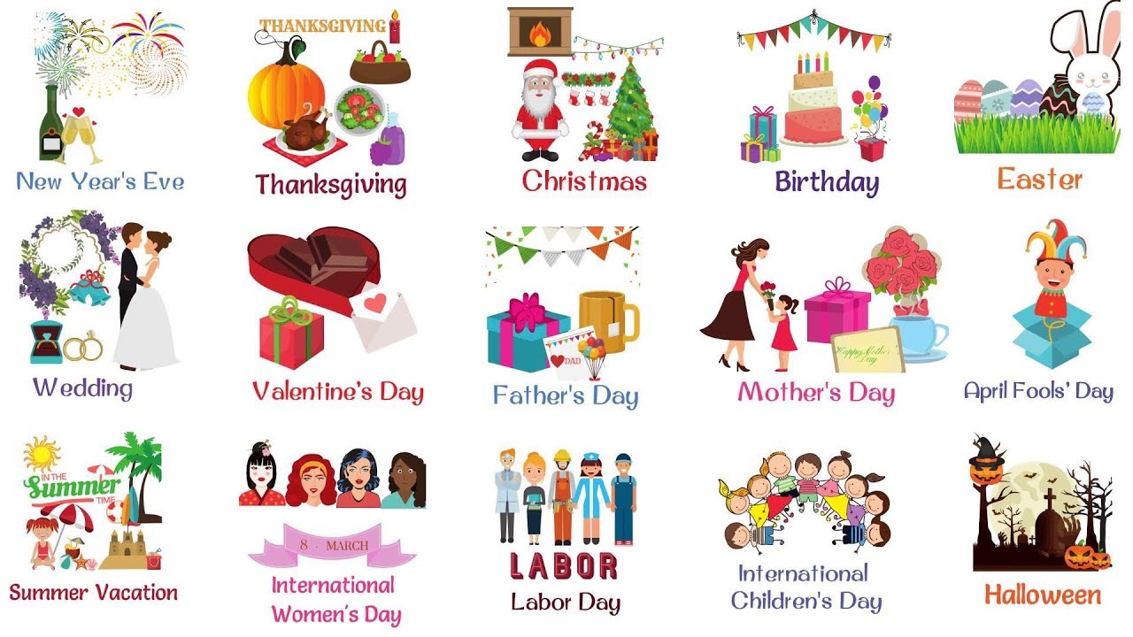 Holidays and Special Events Vocabulary Words | List of Holidays in English