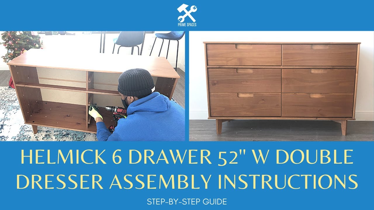 Walker Edison Sloane 6-Drawer Solid Wood Dresser Assembly Mid Century Modern Wooden 6 Drawer Double