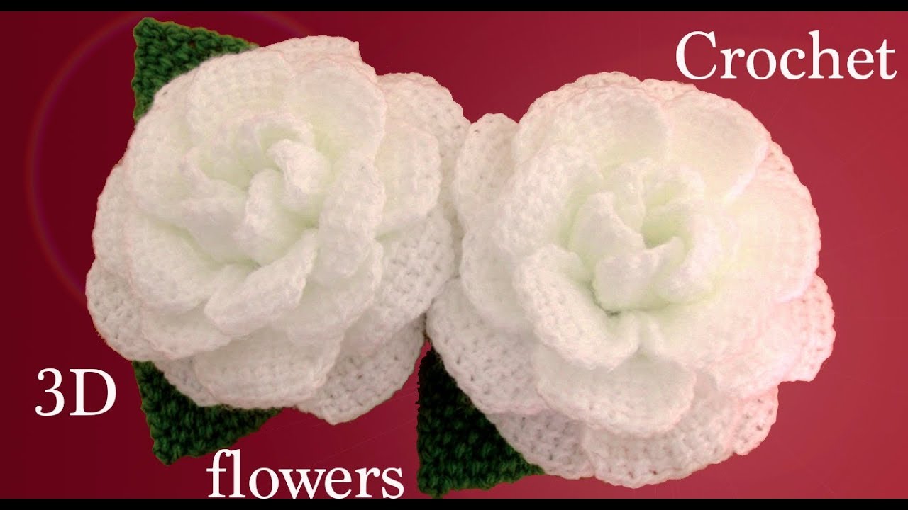 Como hacer flores en 3D Camelias a Crochet con hojas tejido tallermanualperu