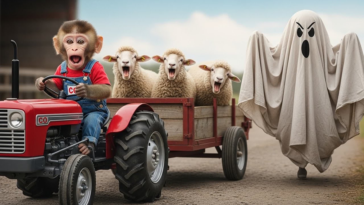 Monkey CO Drives the Crane to Rescue the Sheep from a Ghost on Halloween 🐒🏗️🐑 | CO MONKEY TEAM