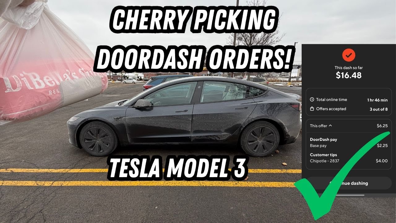 Выбирайте заказы DoorDash, управляя Tesla Model 3!