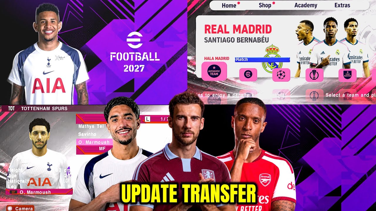 Efootball PES 2027 PPSSPP New Update Transfer & UCL 62 Stadium Team Grafik 4K CAMERA PS5 Offline