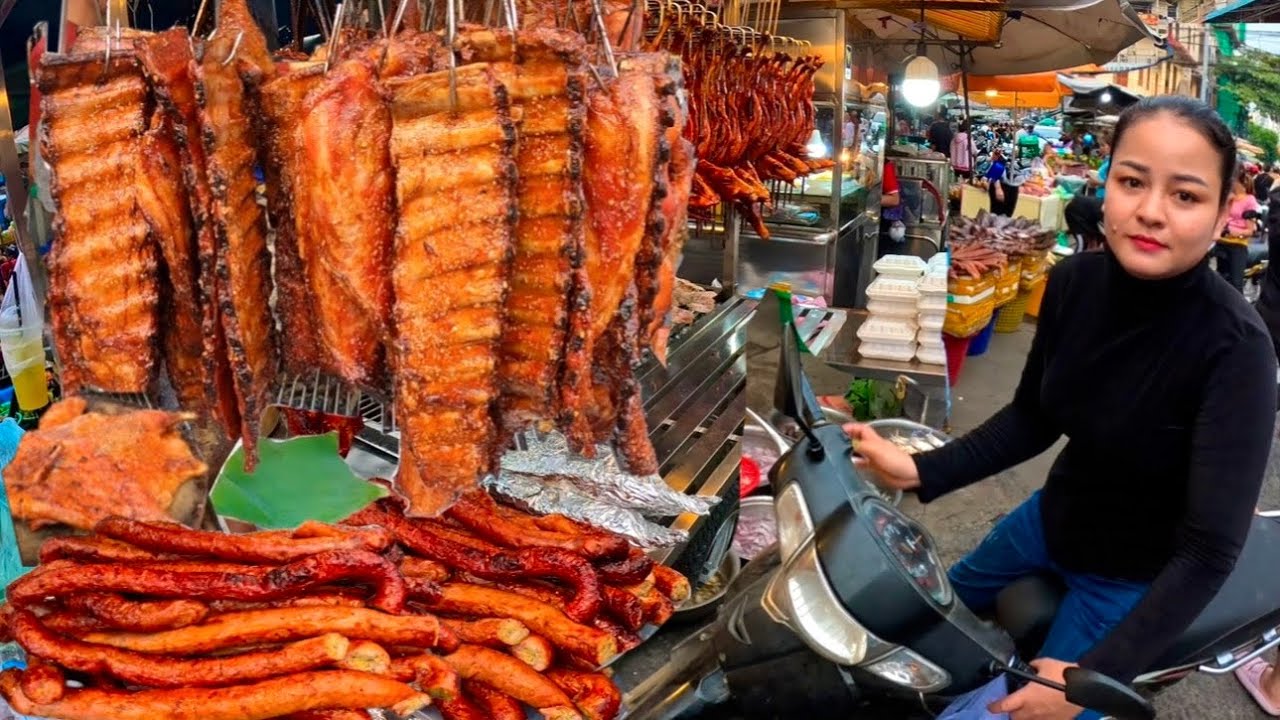 Most popular street food in Cambodia at Olypic Market, Phnom Penh